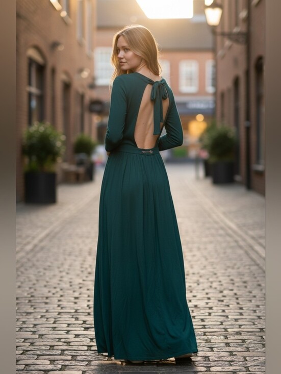 Free People Dresses & Skirts - Free People Beach Green Teal Open Back Maxi jersey Dress Sz Large